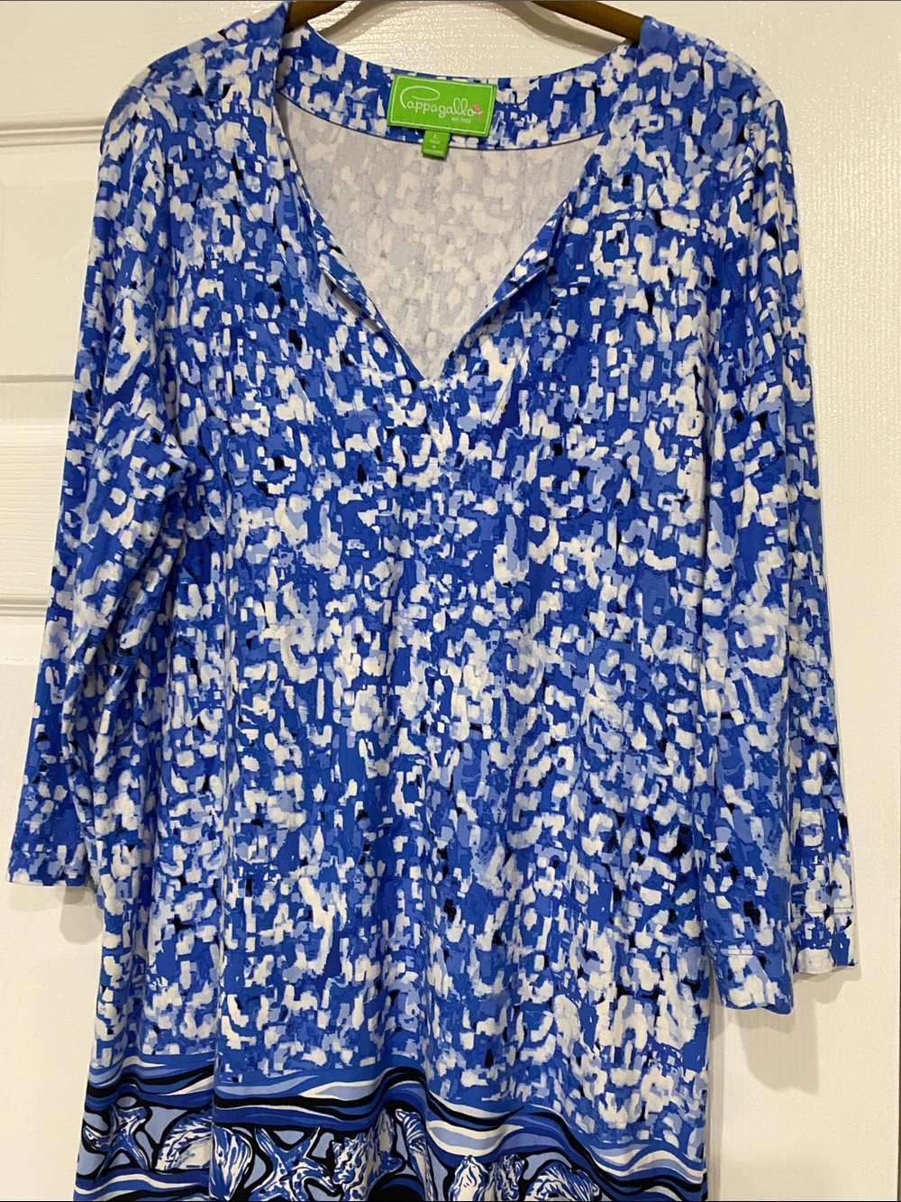Pappagallo Royal Blue & White Printed V-Neck Tunic